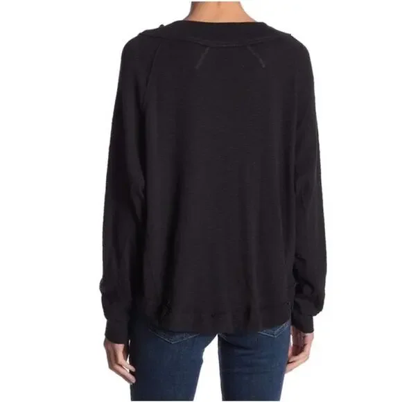 Free People We The Free Black Don’t Forget Me Long Sleeve Knit Top Large - Picture 11 of 11